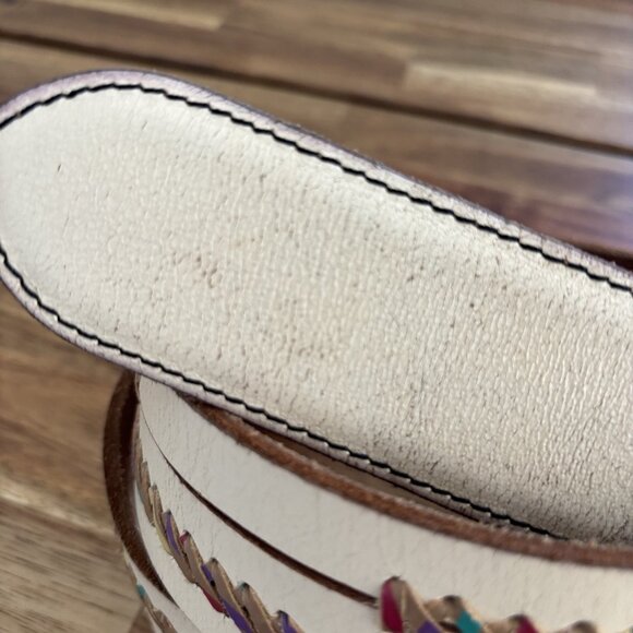 VTG Lucky Brand Leather Belt Womens L Flower Buckle Y2K Boho Southwestern Navajo - Picture 11 of 16